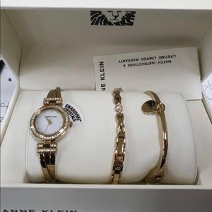 NWT Anne Klein Women's Premium Crystal Accented Watch and Bracelet Set